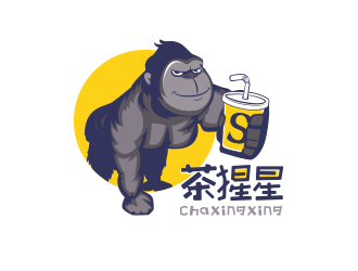 奶茶飲品logo - 茶猩星logo設(shè)計